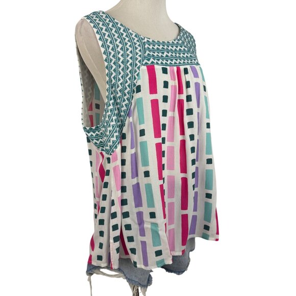 Savanna Jane Top Womens 2X Sleeveless Multicolor Geometric Print Top Embroidered - Picture 4 of 11